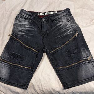 Contender Streetwear Distressed Denim Jean Shorts, Moto Zippers, size 32